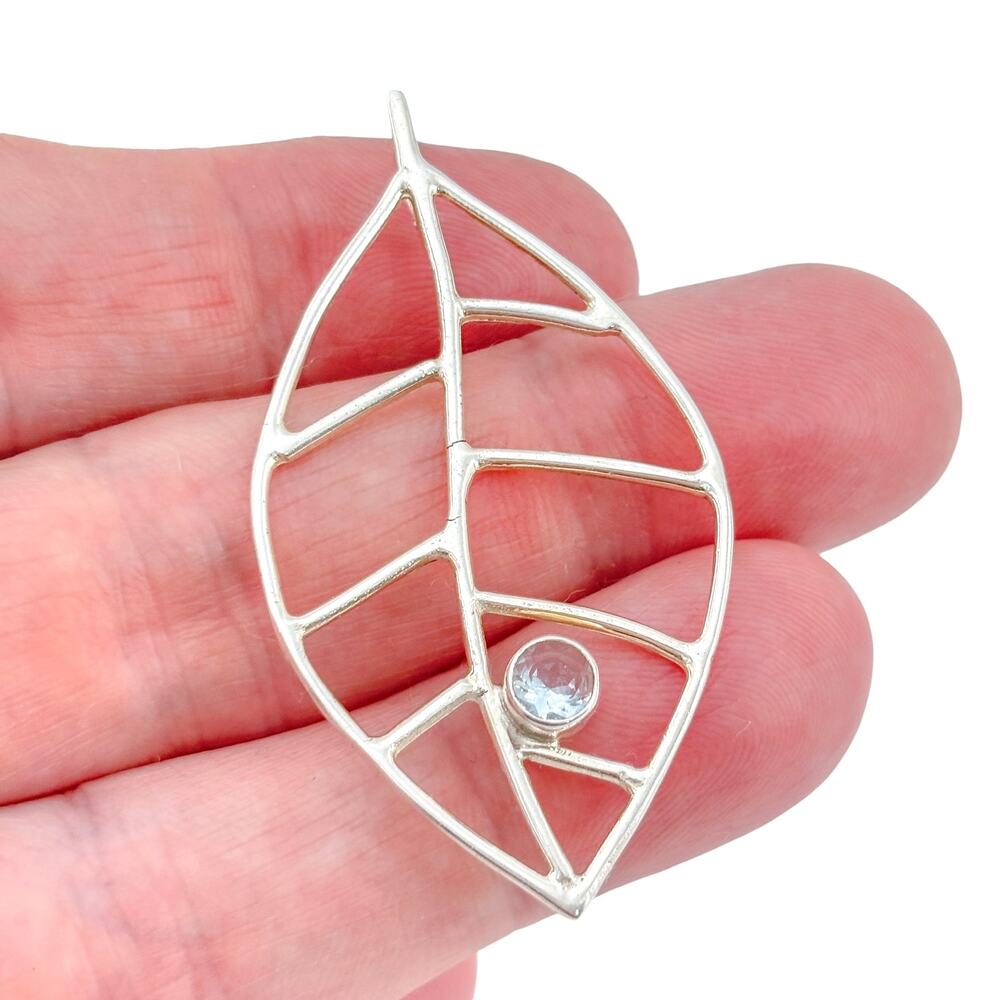 Vintage Sterling Silver 925 Topaz Leaf Pendant